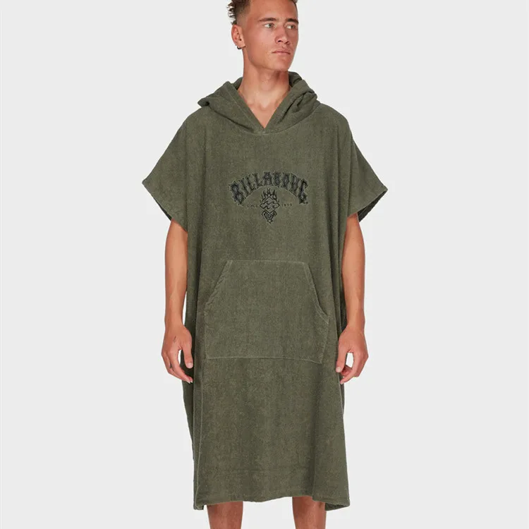 Adult surf poncho hooded beach towel long black cotton terry poncho hooded towel