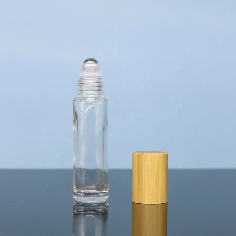 LZ Pack Stock MOQ 100pcs 5ml 10ml Round Bamboo Clear Frosted Eye Serum Roller Bottle Custom Private Label Glass Lip Gloss Tube