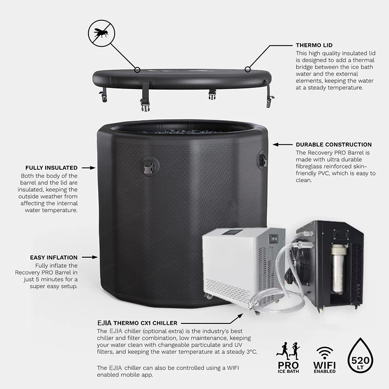 Wholesale Chiller & Inflatable Ice Bath Cold Therapy Tub ice barrel bath pool connecting with chiller