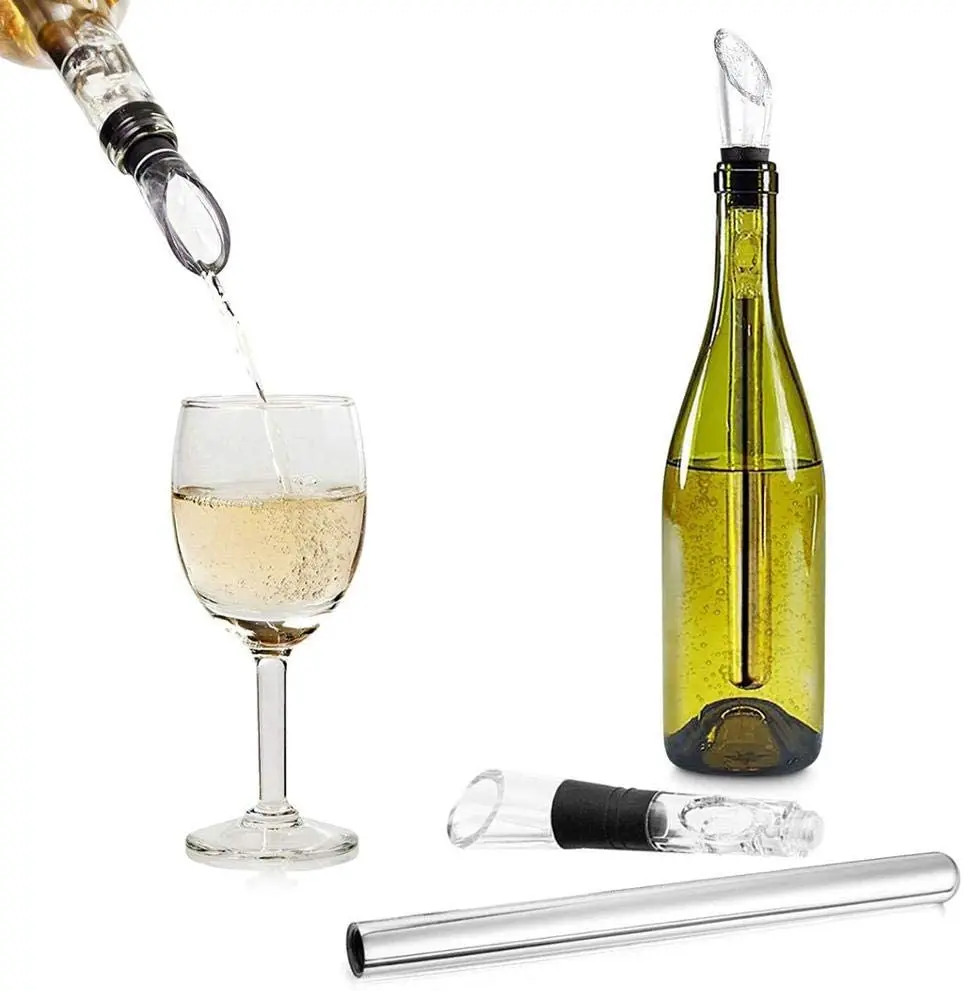 3-in-1 Stainless Steel Wine Bottle Cooler Stick Chiller Rapid Iceless Wine Chilling Wine Pourer Cooler Chiller Stick