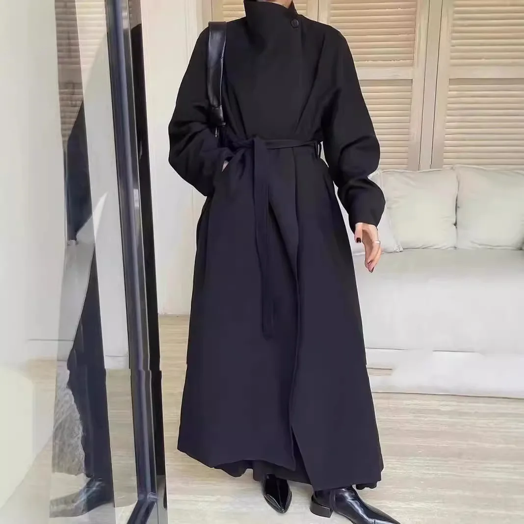 2024 Early autumn long trench coat women high-grade simple lace below-the-knee coat high-grade loose casual trench coat