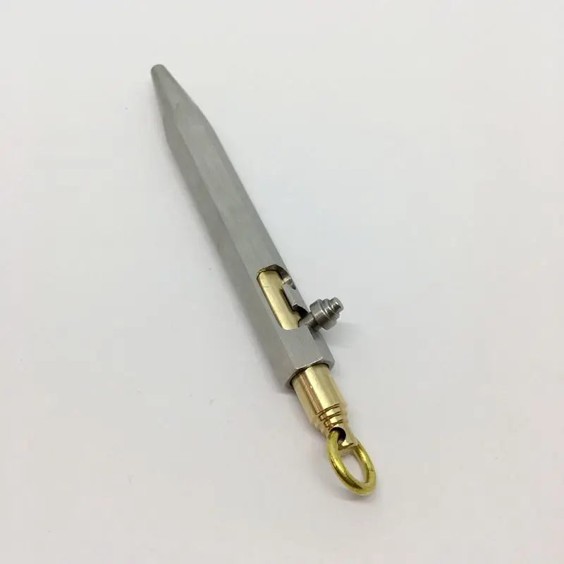 Retro Masterpiece Six Edge Personalized Logo Hexagon Ball Pen Defense Mini Pocket Brass Bolt Action Pen with Key Ring