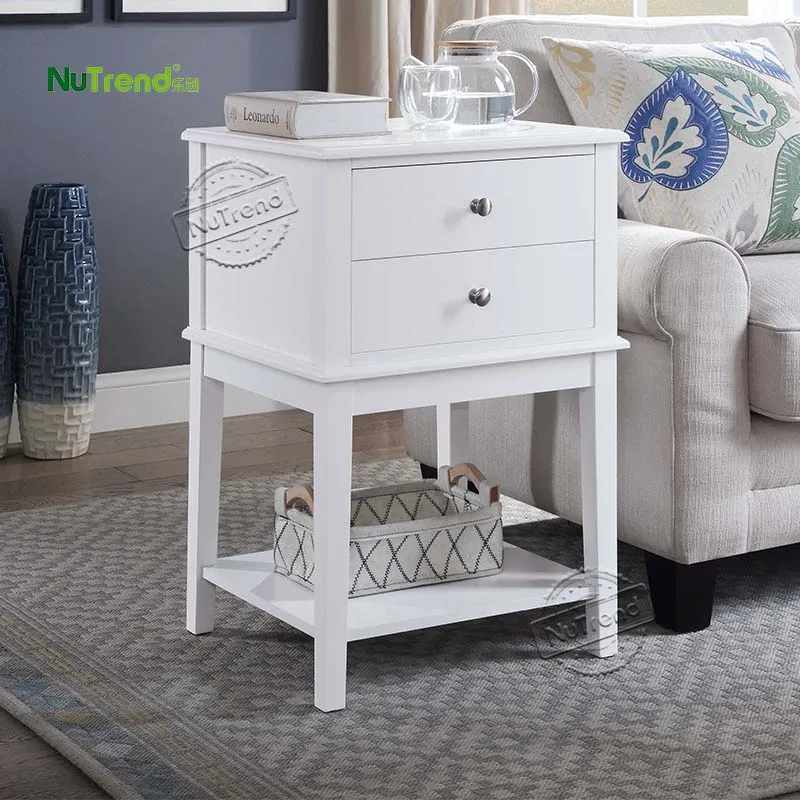 Hot Seller Modern White 2 Drawer Storage Corner Wood End Table Living Room Tall Bed Side Table Bedroom Nightstand