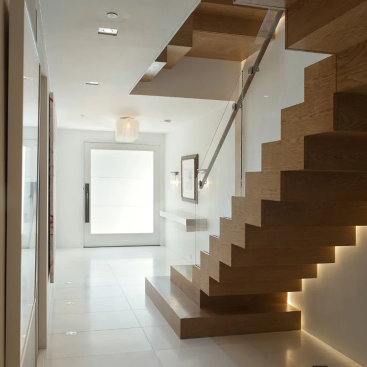 Prefabricated stairs outdoor elegant solid wood staircase with glass railing