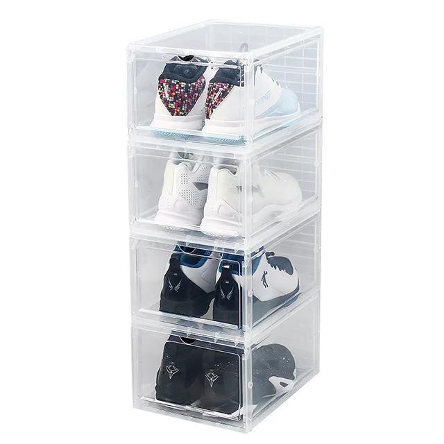 Designed Custom Sneaker Box Magnets Drop Front Clear Acrylic Shoe Storage Box Acrylic Shoe Container Transparent Shoe Case