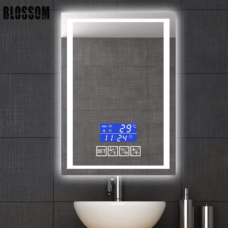 Factory Wholesale Modern Smart Hotel Home Decoration Led Light Bathroom Wall Mirror With Anti-Fog Dimmer Time Touch Screen