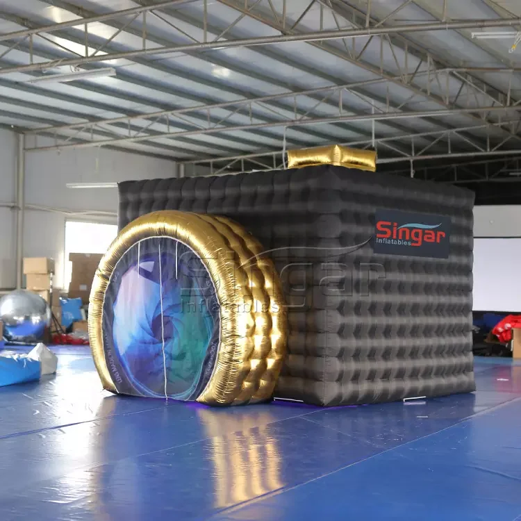 Camera shape portable inflatable vogue photo booth tent in gold white black