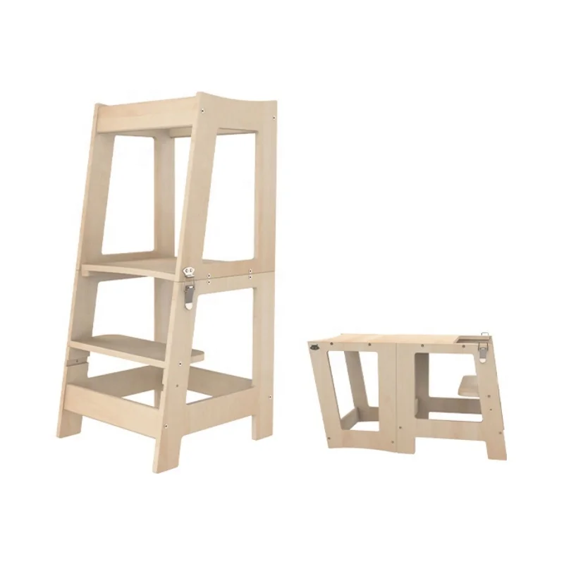 Folded Toddler Tower for Kids Wooden Helper Step Stool for Toddlers Child Kitchen Stool Helper
