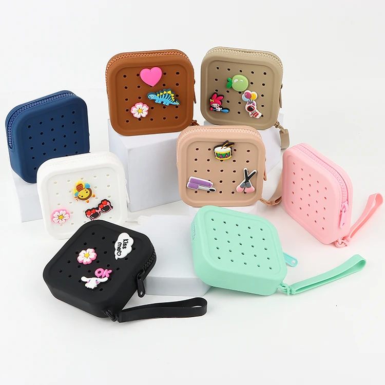 Custom holes silicone Key Bag Women Pouch portable Card Purse Coin Purse Mini Pouch Change Wallet with Keychain Ring Holder