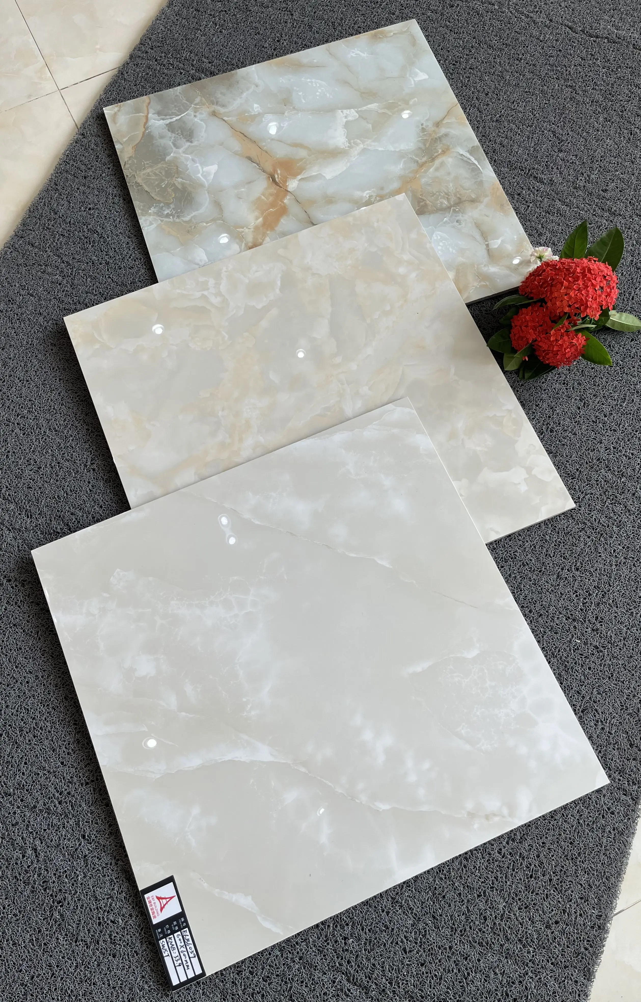 Factory Cheap Prices 600x600mm beige green white marble look polished porcelain villa tiles glossy wall and floor tiles