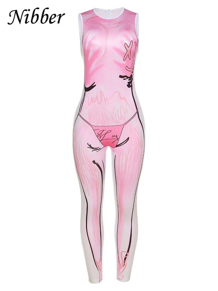 Новинка, цельный женский комбинезон Nibber K22Q15028 в стиле High Street, повседневные Комбинезоны без рукавов с круглым вырезом, женский комбинезон