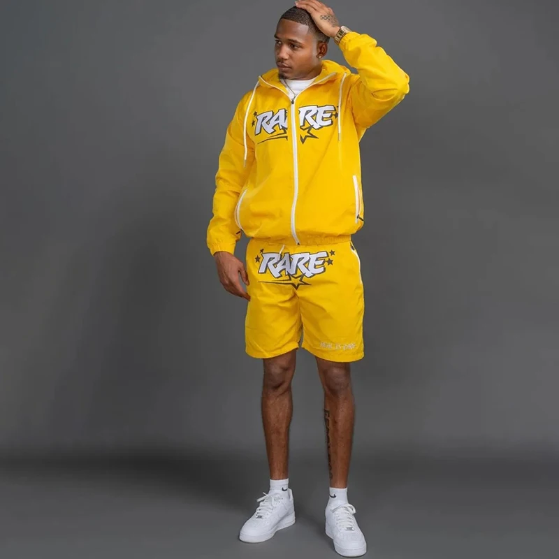 Custom Logo Men Jacket Shorts Reflect Sweatsuit Brand Summer Clothing Outfits Casual Two Piece Mens Reflective Tracksuit Sets