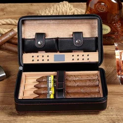 Hot sell raw material cost travel small pu leather cigar case 4pcs cigar holder humidor wood portable box cigar with zipper
