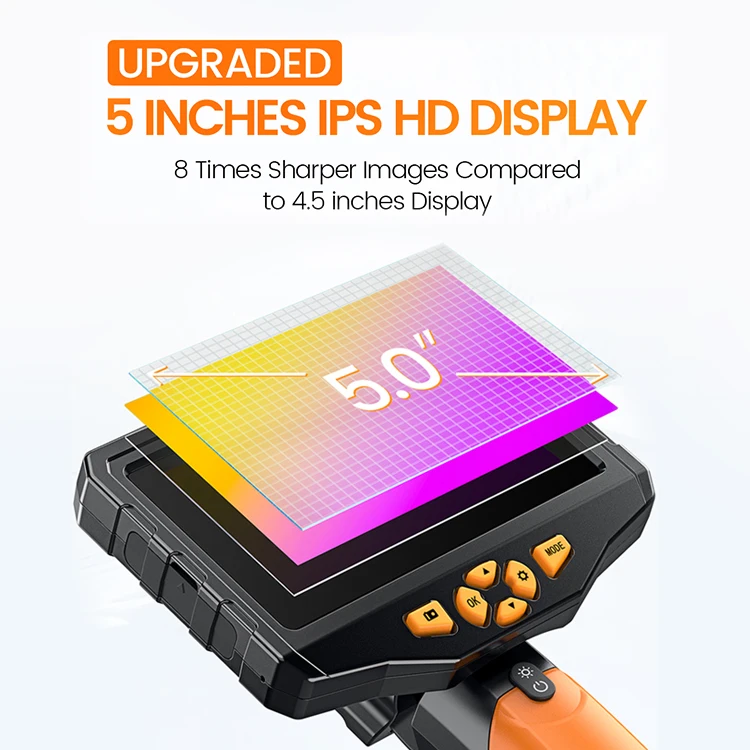 2022 New product pipe endoscope industrial borescope with 5 inch LCD screen 1080P HD 8mm video dual lens endoscope camera