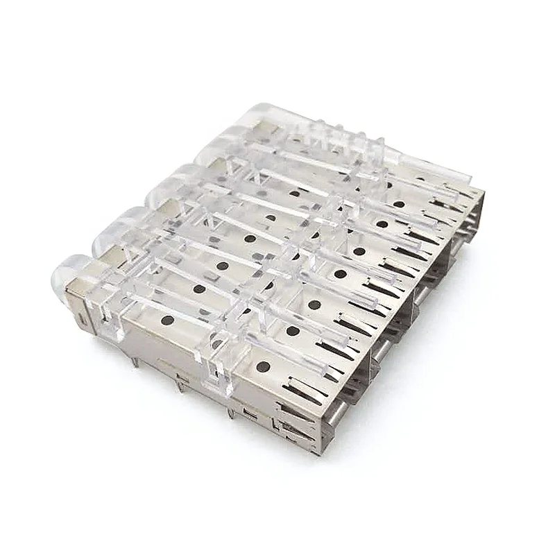 SFP Cage 1x4 PCB Connectors Press-fit 46 Pin With Light Pipe Copper Alloy Housing