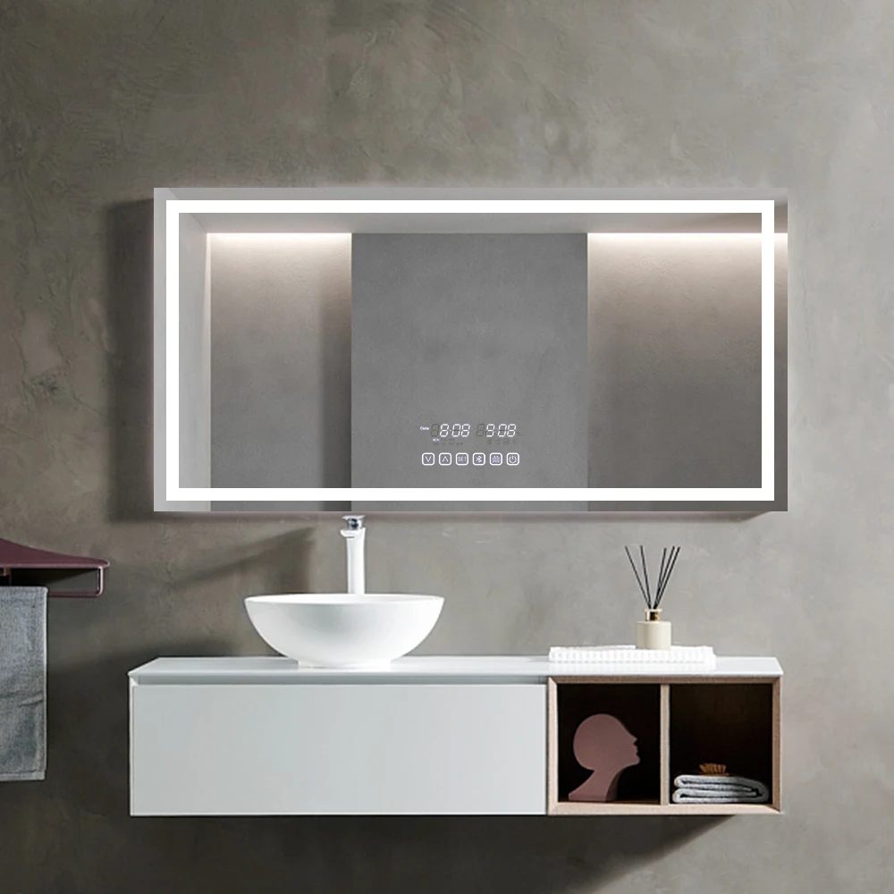 Touch screen illuminated LED Hotel led wall mirror   bathroom lighted glass mirror