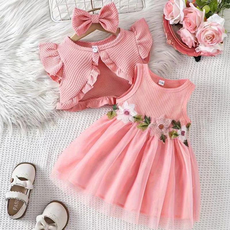 3 6 9 12 18 24 Month 1 2 3 Year Old Kid Clothing Set Infant Clothes Child Party Gown Wedding Baby Girl Dresses Flower Baby Dress