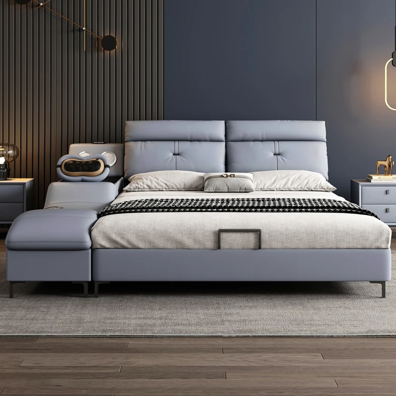 Bedroom furniture set designer leather light luxury modern bed king size bed other  bedroom furniture Storage bed with music