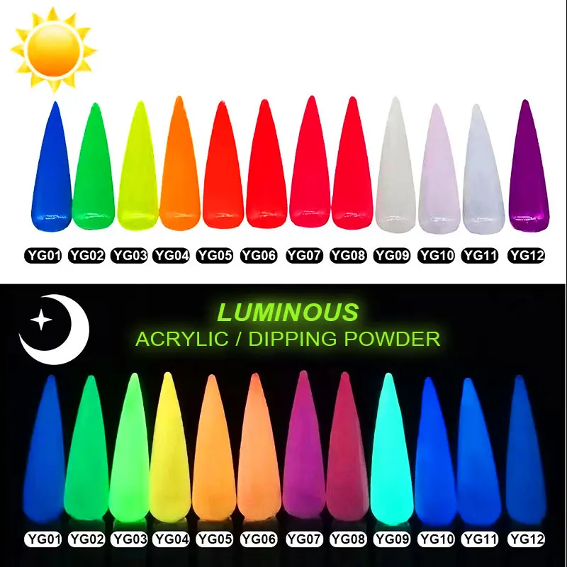 OEM Luminous Color Glow In The Dark Neon Pigment Acrylic Nail Powder For Nails Factory Price