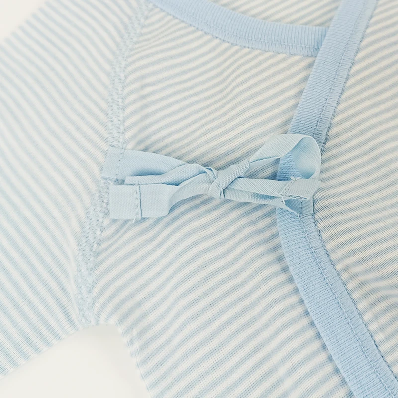 Pinuotu Baby Kimono Newborns Thin Bubble Romper Unisex Sky Blue Pinstripe Baby Onesie Infants Soft Wrap Tie Bodysuit