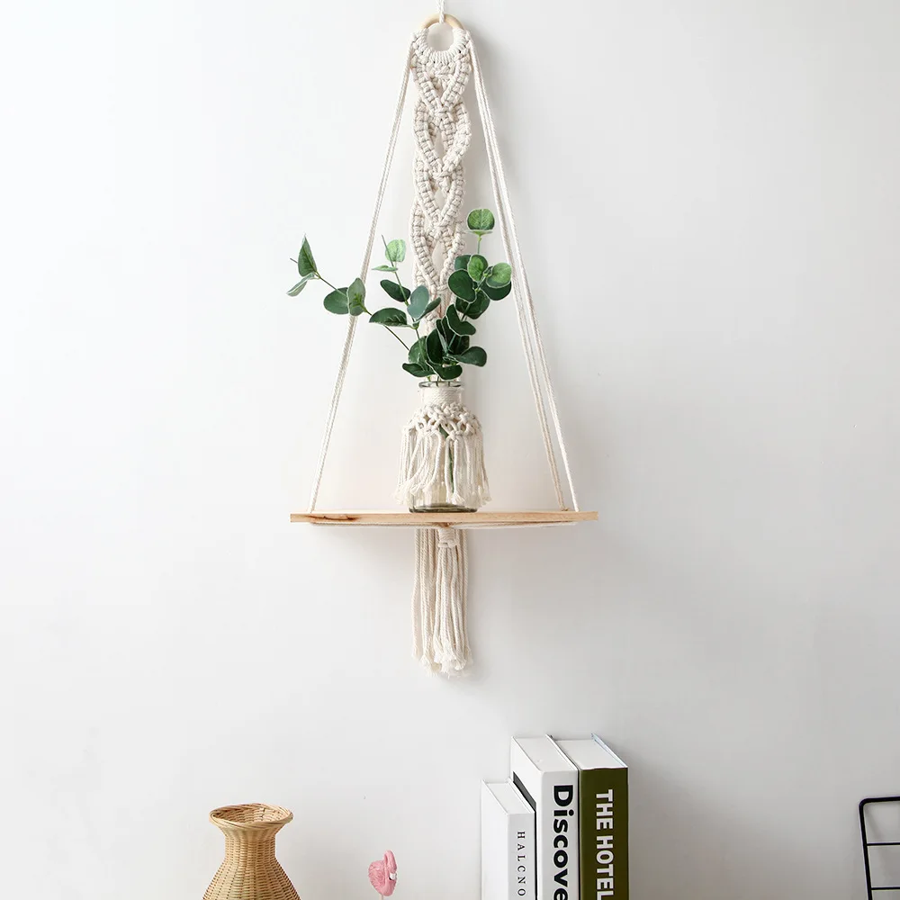 hanging macrame shelves floating shelf Handmade Woven Tel Wood Organizer Shelves Wall Floating Hanger for Home Decor