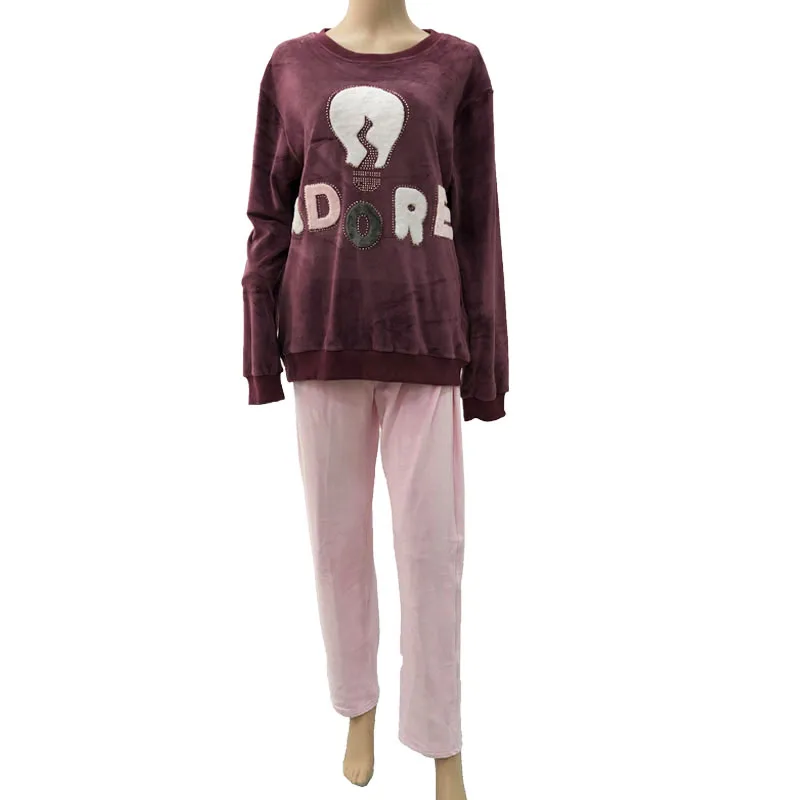 Factory Women Girl Home Wear Sleeping Clothes High Quality Lady Winter Warm Long Sleeve Sleepwear 2 Pieces Pajamas