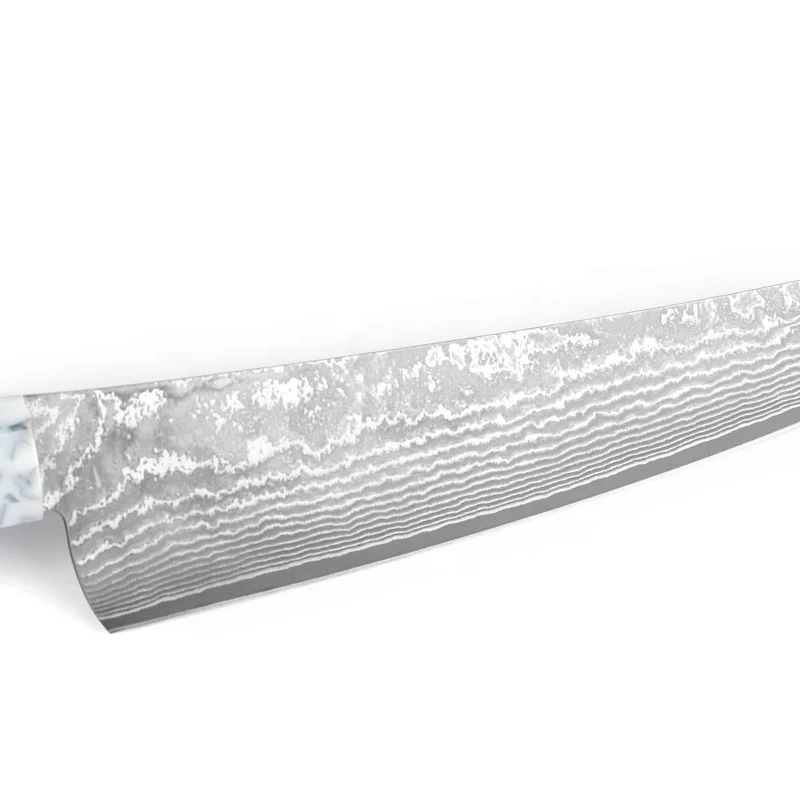 Japanese Damascus VG10 Wood Handle Slicing Butcher Cut Messer Damascus Chef Knife with Leather Scabbard