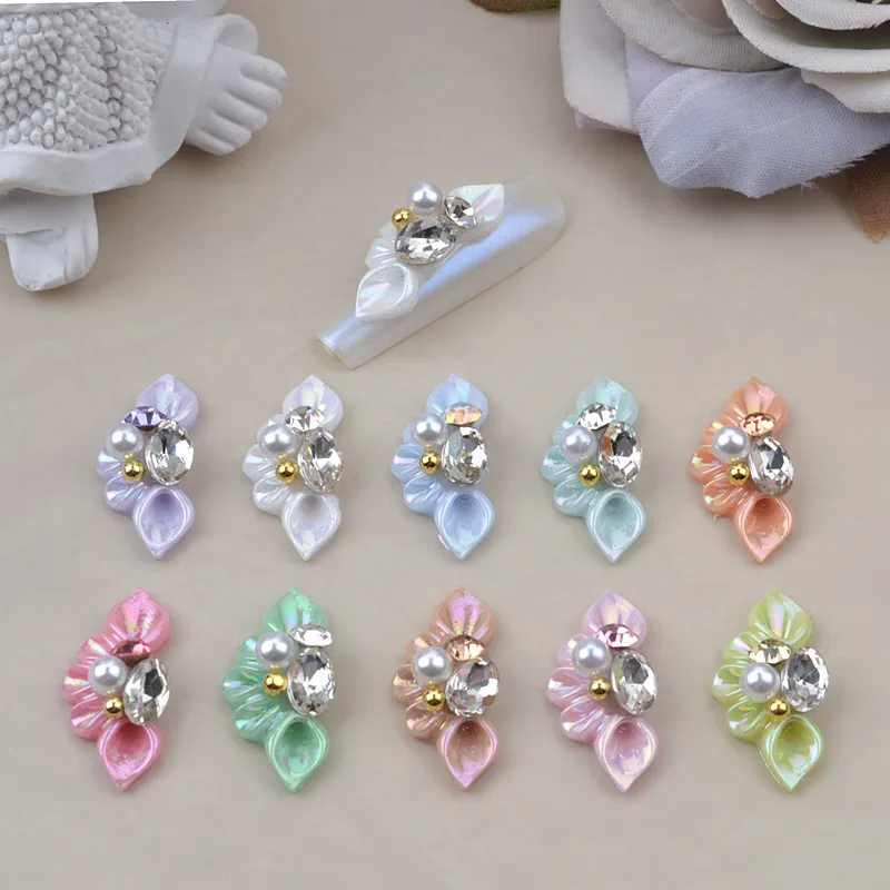 Nail Art Carved Resin Decorative Accessories InIaid With Special Rhinestone Pearl 3D Aurora Petal Nail Paste Decoration Supplier