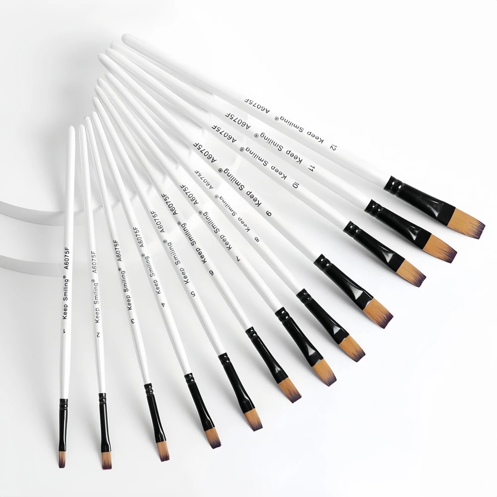 Keep Smiling 12pcs Pearl White Handle Nylon Hair Watercolor Artist Painting Brushes Set for Art Painting