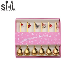 304 Stainless Steel Christmas Design Gold Stirring Cute Dessert Coffee Spoon Fork Set For Gift