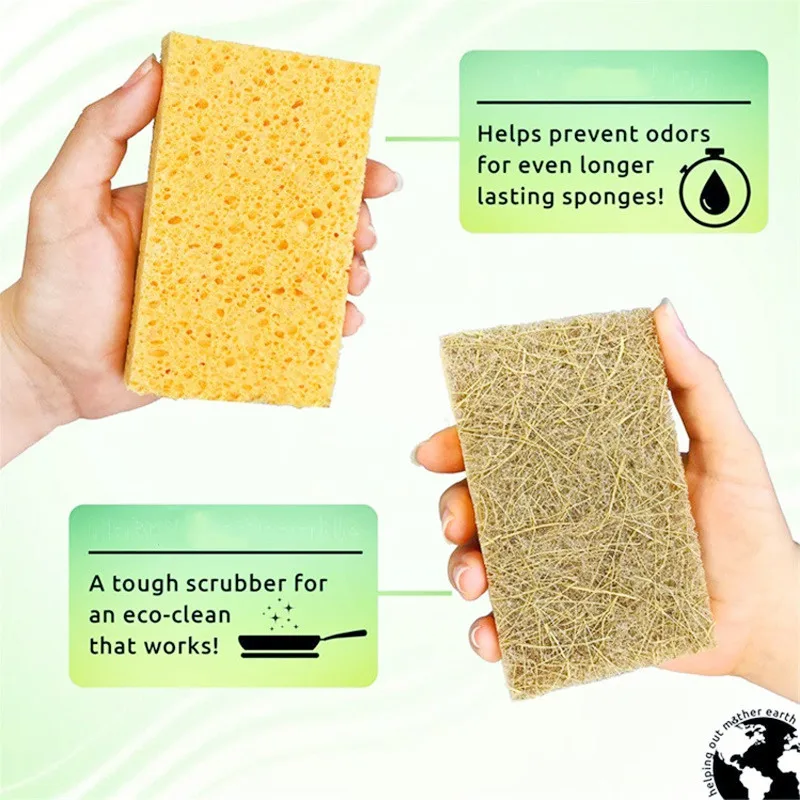 8 / 12 Pack Biodegradable Kitchen Sponge Compostable Cellulose Coconut Walnut Scrubber Sponge Dish Washing Cleaning Sponges