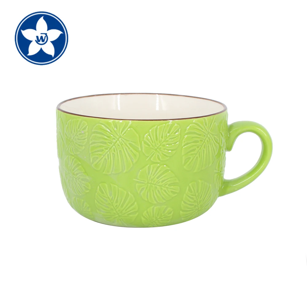 Large Cheap Colorful Stoneware Soup Mug 15OZ Novelty Modern Ceramic Soup Mugs