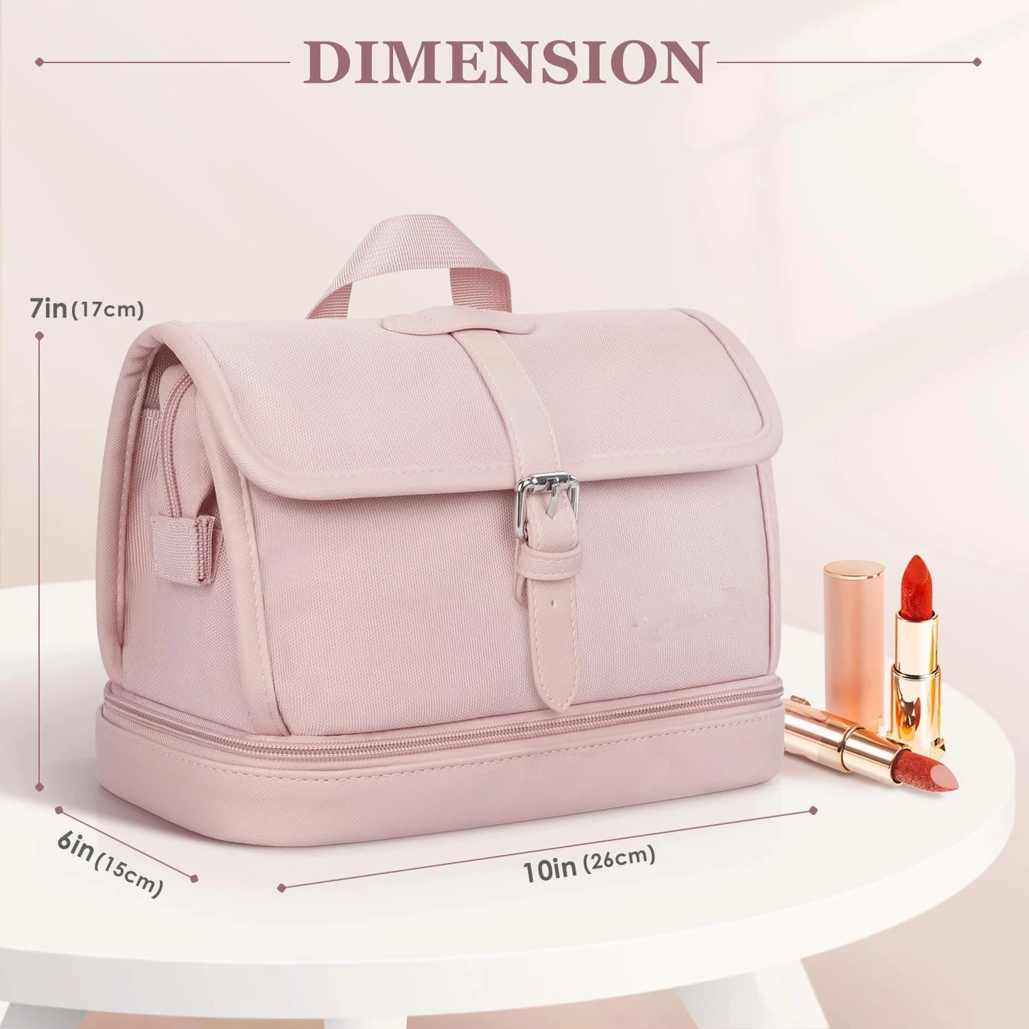 Women and Girls Double Flap Layer Portable Canvas Makeup Case for Storage Fashion Large Leather Travel Bag Cosmetic Organizer