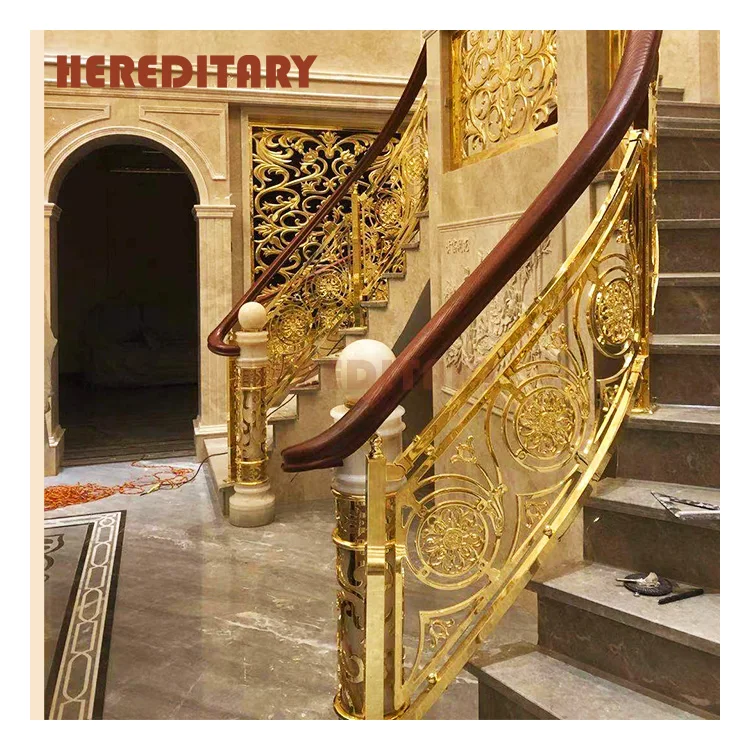 Роскошные декоративные поручни золотого цвета для лестницы и бутиковые поручни для лестницы