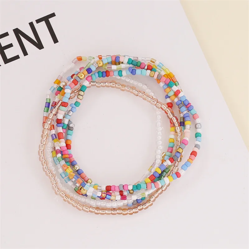 Fashion Bohemian Shine Colorful Multi-layer Crystal Resin Beads Chain Bracelet for Women Jewelry