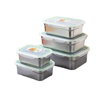 stainless steel crisper box 304 rectangular with lid refrigerator frozen sealed box heat-resistant lunch box