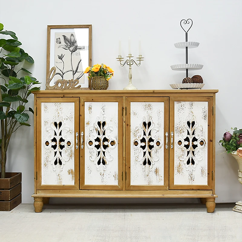 Innova French Country Vintage Rustic Style Kitchen Dining Room Living Room Furniture Wooden Storage Cabinet with 3 White Doors