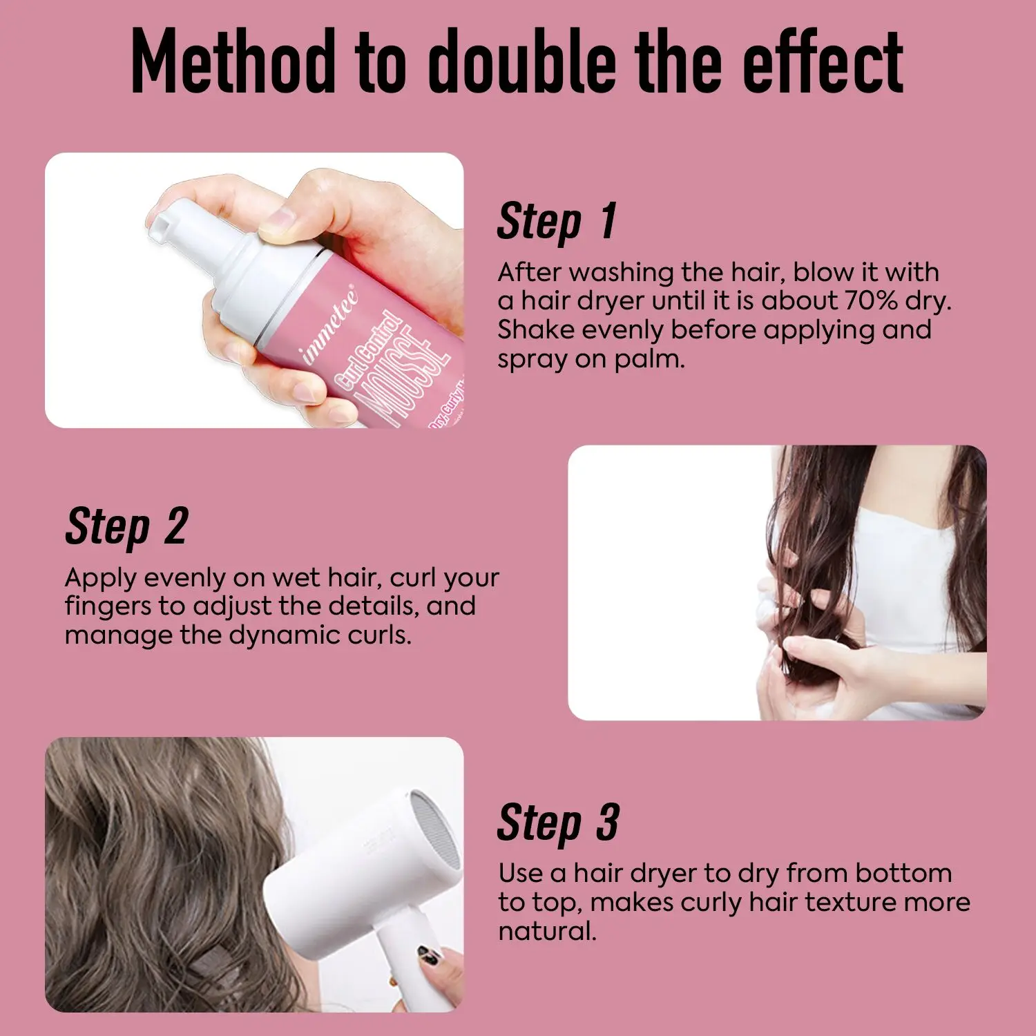 Private Label Hair Mousse Styling Foam Anti- Frizz Strong Fast Styling  Lasting  Ladies Organic Curly Hair Mousse For Curly