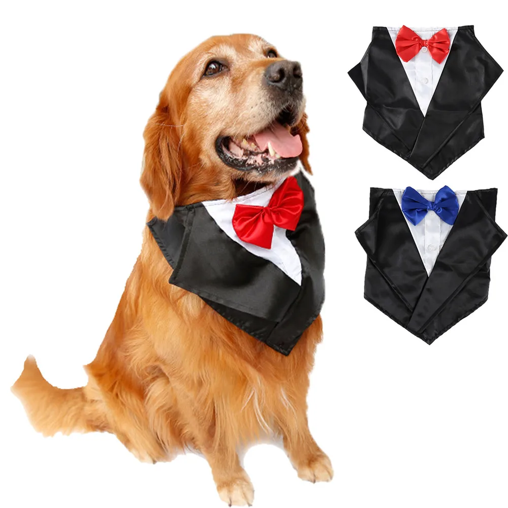 British Wedding Suit Dog collar gentleman bow tie red blue Bow dog scarf Big dog decorative saliva towel