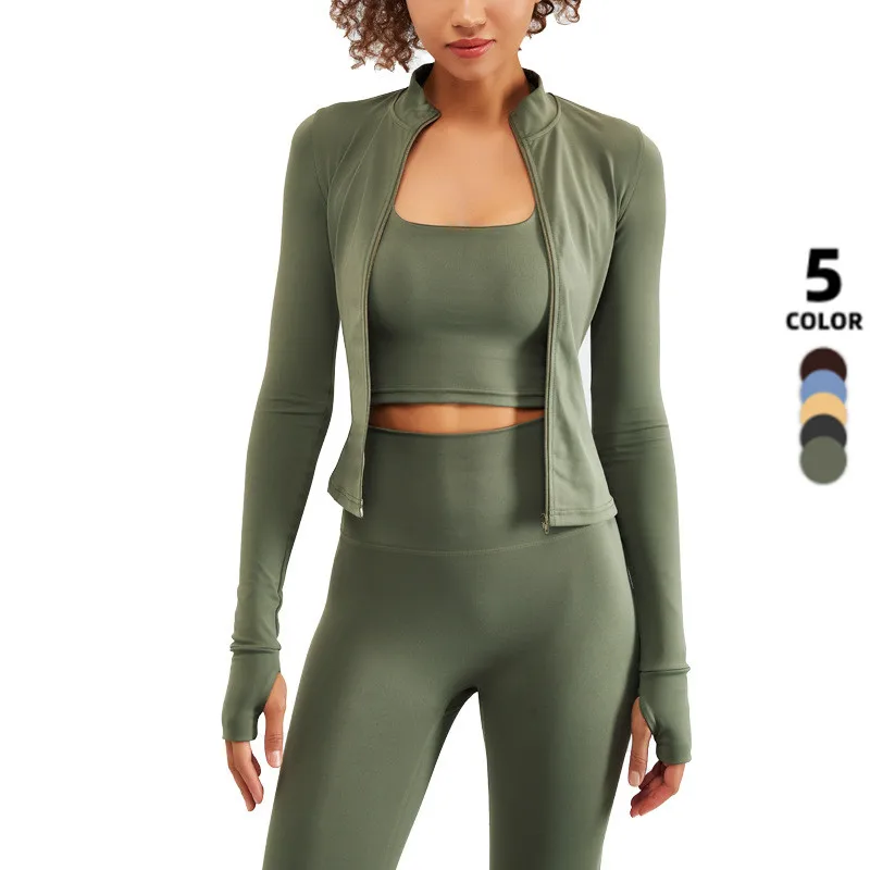 Wholesale 2022 Fall Winter Seamless Fitness Zipper Yoga Wear Nude Sexy Sport Bra And Leggings 2 Piece Long Sleeve Yoga Set