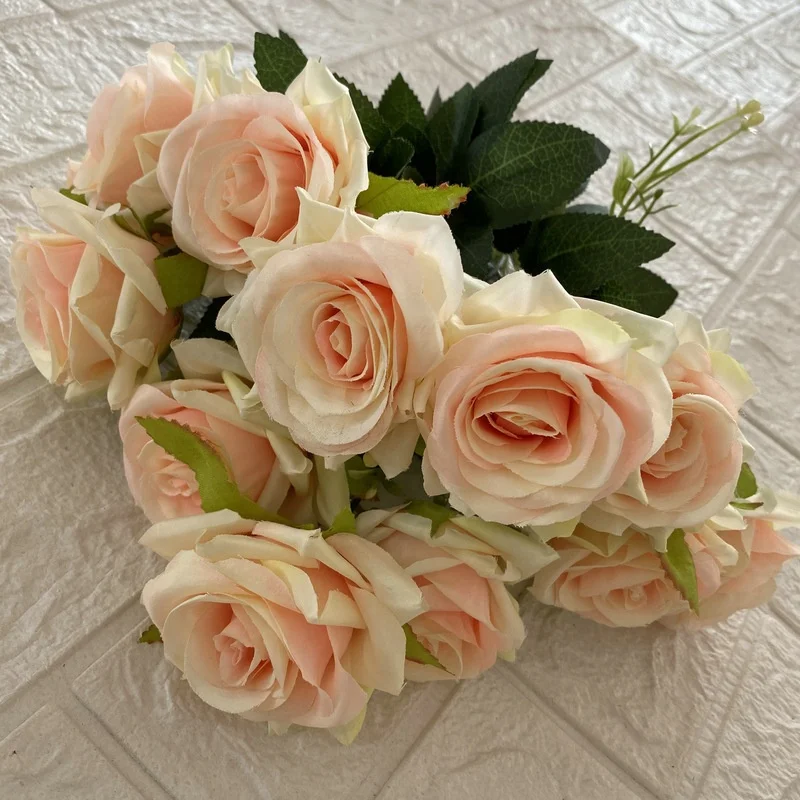 QSLH-F448 Novel Design Silk Rose Artificial Flowers Bouquet 12 heads silk rose peony bouquet For Wedding Home Decoration