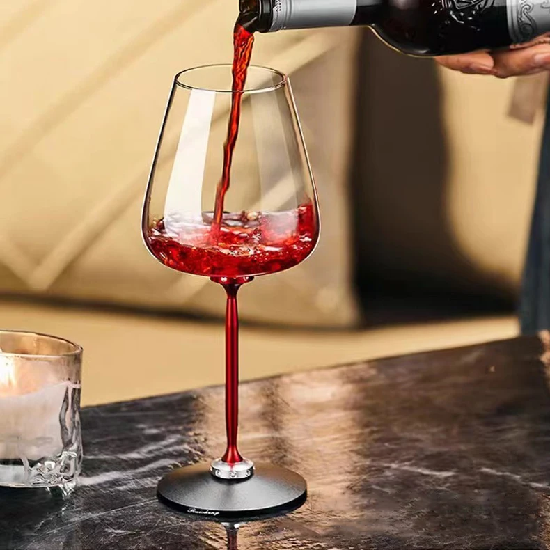 Burgundy Crystal Wine Glass With Red Rod And Black Background Luxury Goblet Crystal Red Wine Glass Rotatable Removable