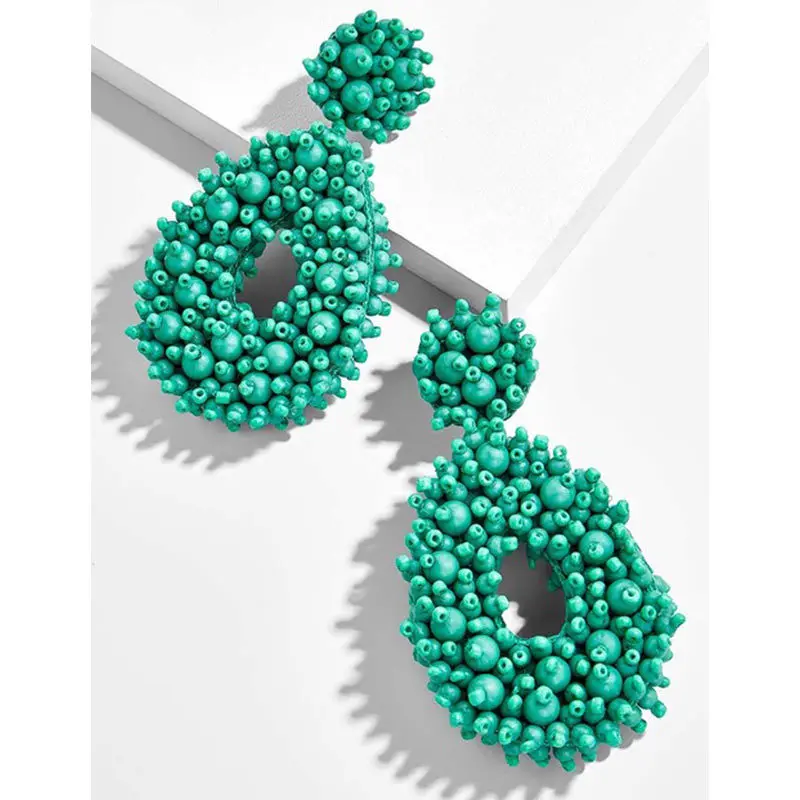 New Bohemia Jewelry  Women 2019  Colorful Green Beaded Earrings Luxury Beads Tassel Boho Earrings