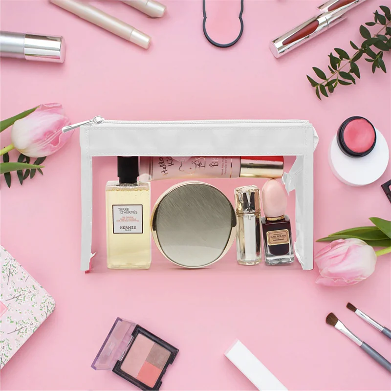 Clear Makeup Organizer Pouches Zipper Travel Toiletry Bags PVC Cosmetic Bag Transparent Custom Brand Logo Women Opp Bag OEM