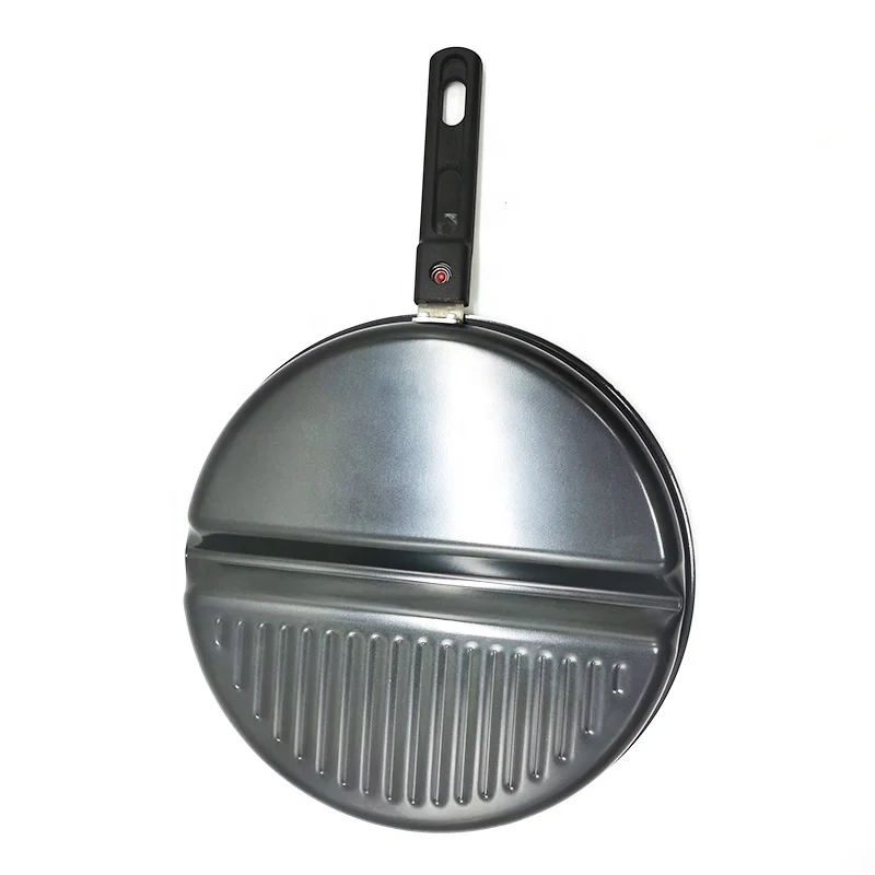 2 Sections Dual Pan Breakfast Egg Frying Pan Meat Grill 2 In 1 Pressed Aluminum Nonstick Divided Pan with Detachable Handle