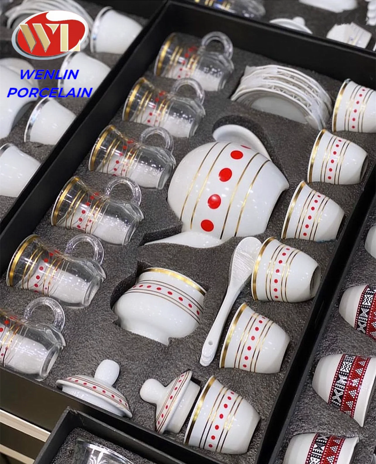 Gold Porcelain Ceramic Bone China Coffee Mugs Cup 18pcs 28 pcs Tea Pot Set Wholesale Turkish Araibia East Habesha Gift Box