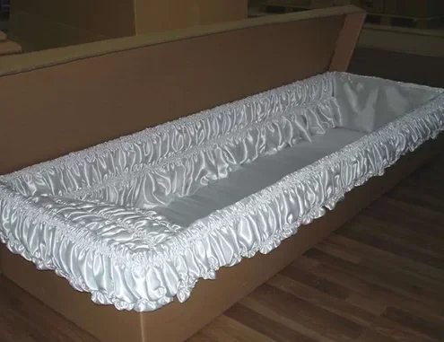 F168 Custom Crepe Satin Casket Interior for Funeral Cheap Wood Gold Casket Home Textiles Satin Casket Lining Sample