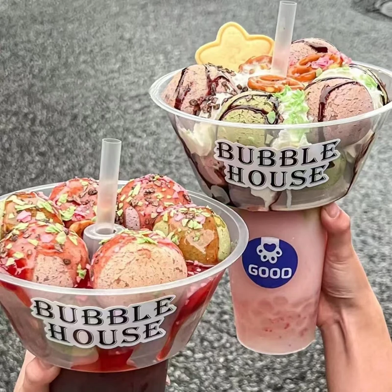 Disposable Creative Popcorn Cup Plastic Walking Hot Pot Cup 700ml Clear Milk Tea Boba Cup Fried Chicken Snack With Bowl Tray Lid