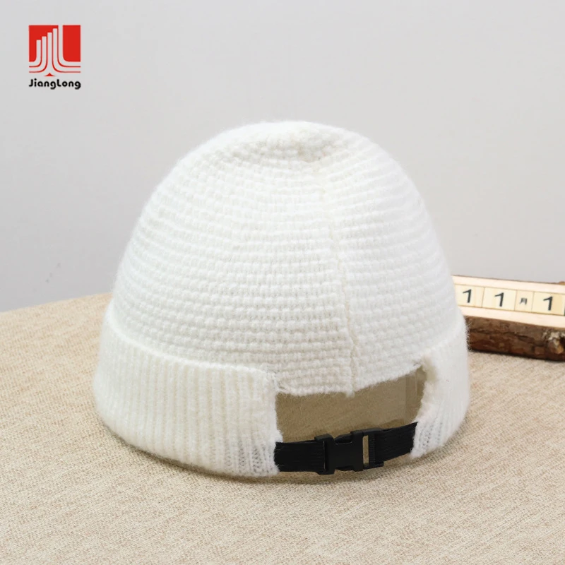 Jianglong high quality winter warm wool blend soft custom beanie hat skull cap with strap