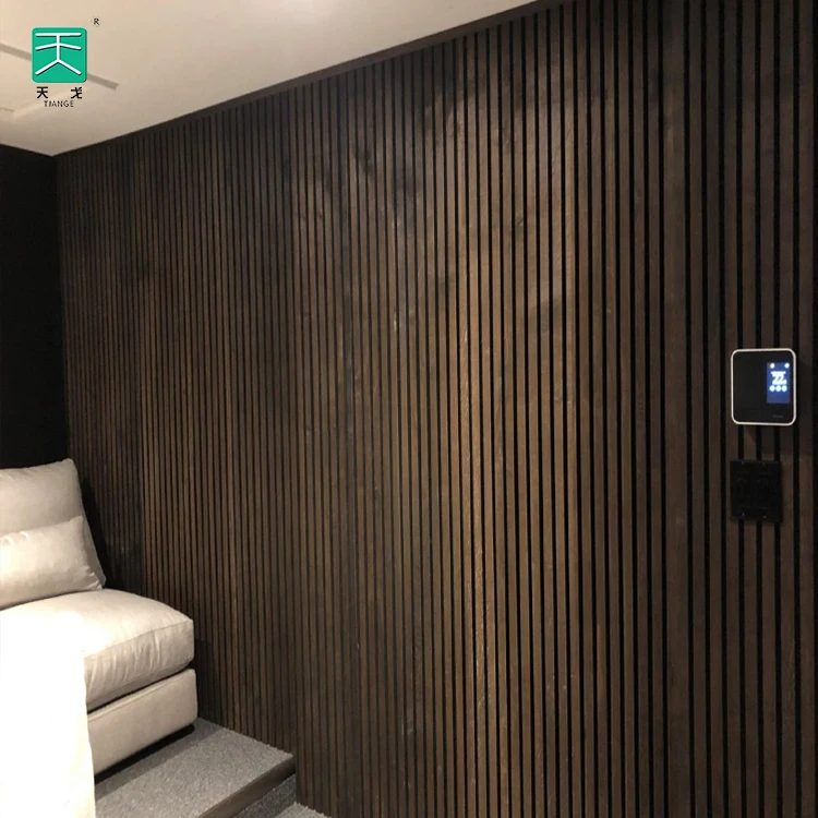 TianGe Room Internal Akupanel Led Stripe Slat Wooden Pet Wall Acoustic Polyester Wood Acoustic Panel for Stadium